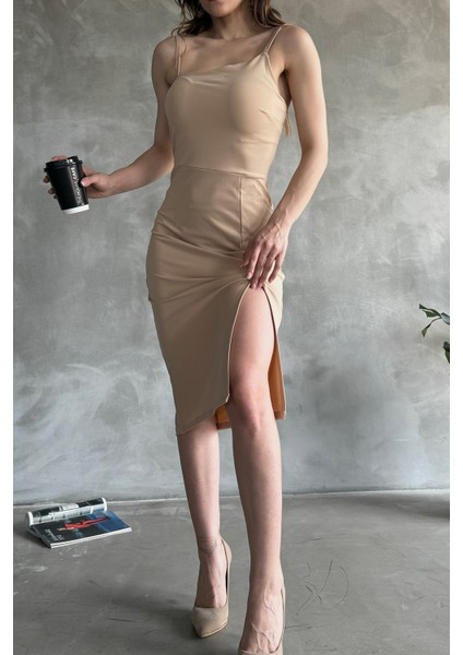 Ip Askılı Yırtmaç Detaylı Midi Boy Dalgıç Elbise fırsatları