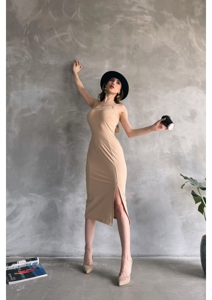 Ip Askılı Yırtmaç Detaylı Midi Boy Dalgıç Elbise indirimleri