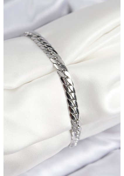 316L Çelik Ezme Zincir Model Gümüş Renk Kadın Bileklik