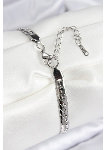 316L Çelik Ezme Zincir Model Gümüş Renk Kadın Bileklik fiyatları