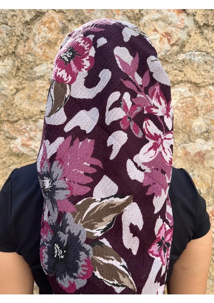 Bordo Zemin Büyük Çiçek Desenli Yazma – Şık ve Rahat Pamuklu Eşarp modelleri