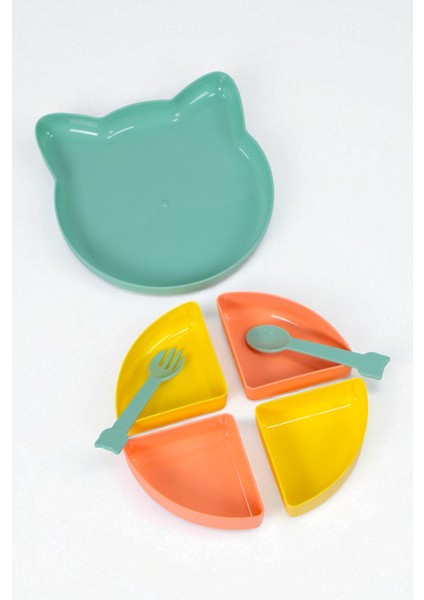Kitty 7 Parça Kedicik Model Çocuk Bebek Çatal Kaşık Tabak Yemek Beslenme Seti Mama Tabağı - Sarı fiyatları