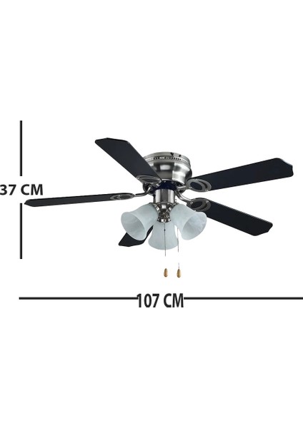Avizeli 5 Kanatlı 60 Watt 106 cm Nikel 3 Işıklı Tavan Vantilatörü modelleri