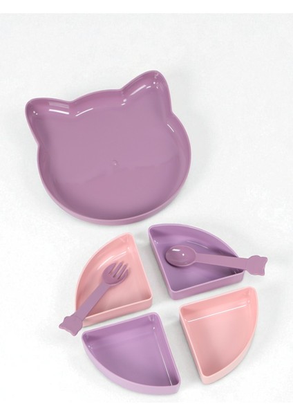 Kitty 7 Parça Kedicik Model Çocuk Bebek Çatal Kaşık Tabak Yemek Beslenme Seti Mama Tabağı - Kahve fiyatları