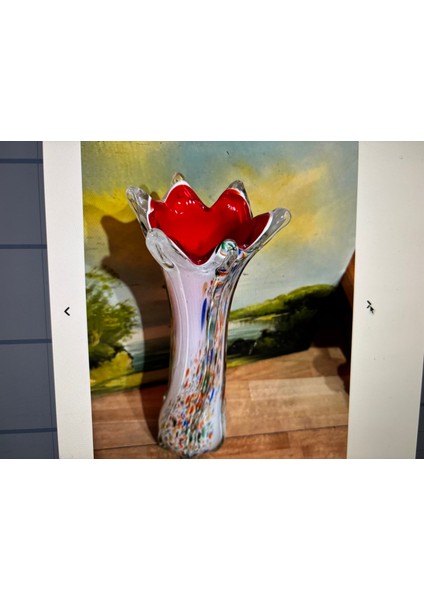 Murano Vazo 39 cm Boyunda - Üst Kenar Kısmında Çok Belli Olmayan Ufak Bir Atık Mevcuttur