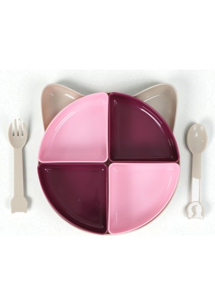 Kitty 7 Parça Kedicik Model Çocuk Bebek Çatal Kaşık Tabak Yemek Beslenme Seti Mama Tabağı - Pudra modelleri
