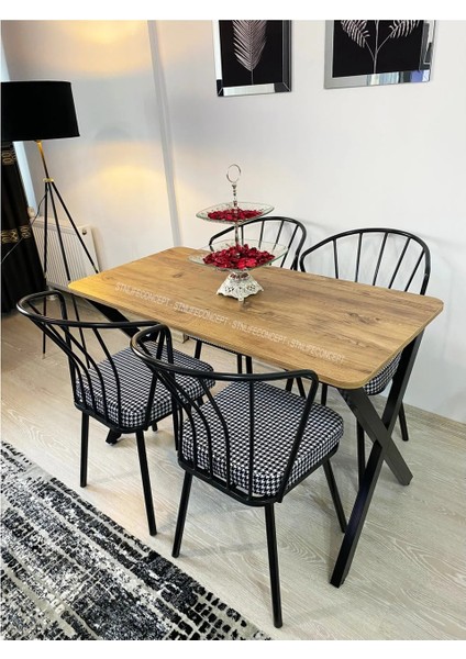 Mutfak Masa Takımı 60X120CM Yemek Masası x Metal Ayaklı Masa Seti 4 Güneş Sandalye Kumaş