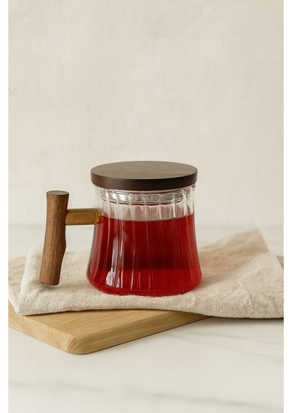 Akasya Kulplu Çizgili Model Cam Demlik Borosilikat (400 Ml)