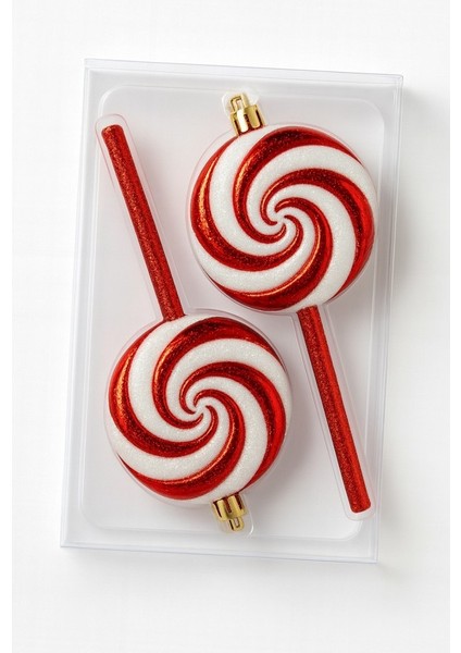 Yılbaşı Ağacı Süsü Kırmızı Beyaz Spiral Lolipop Şeker 2'li Set fiyatları
