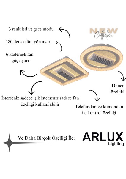 Rana Kare 60W LED Avize Metal Kasa / 3 Renk Işık / Kumandalı Fanlı Model / fırsatları