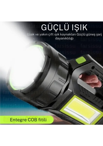GK-T95 5 Adet 30W Uzun Menzilli Solar Panelli Powerbank USB Çıkış S.o.s Lu Ultra Güçlü Ledli Şarjlı Feneri
