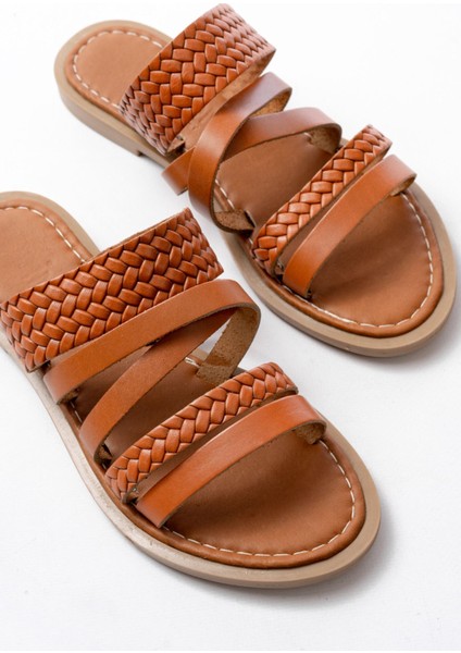 169-161 Taba Örgülü Ortopedik Taban Hakiki Deri Kadın Sandalet fırsatları