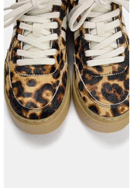 Allbucks Pull&bear, Leopar Desenli ve Kalın Tabanlı Gerçek Deri Spor Ayakkabı Sneaker ABPNB1008 fiyatları