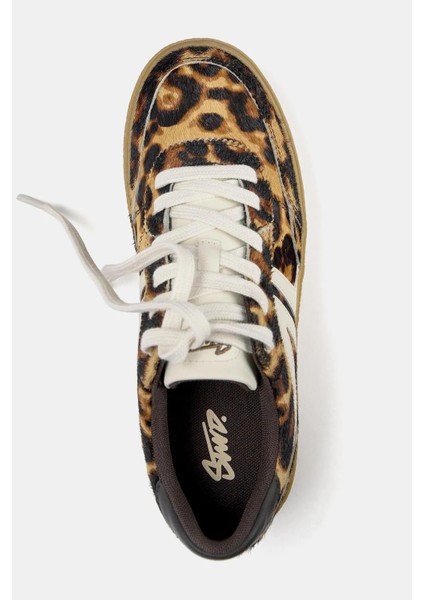 Allbucks Pull&bear, Leopar Desenli ve Kalın Tabanlı Gerçek Deri Spor Ayakkabı Sneaker ABPNB1008