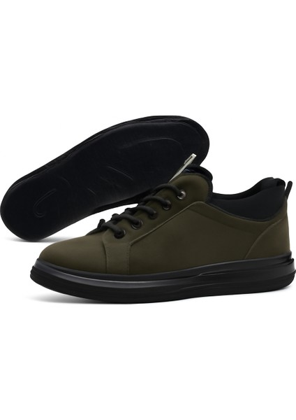 GR0222 Hakiki Süet Deri Koyu Yeşil Lastik Bağcık İthal Taban Sneaker Erkek Ayakkabı