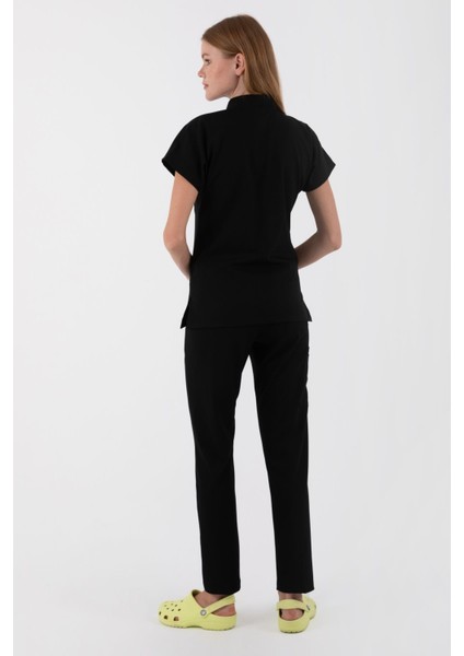 Siyah Petra Premium Likralı Doktor Hemşire Forma Takımı Scrubs Üniforma modelleri