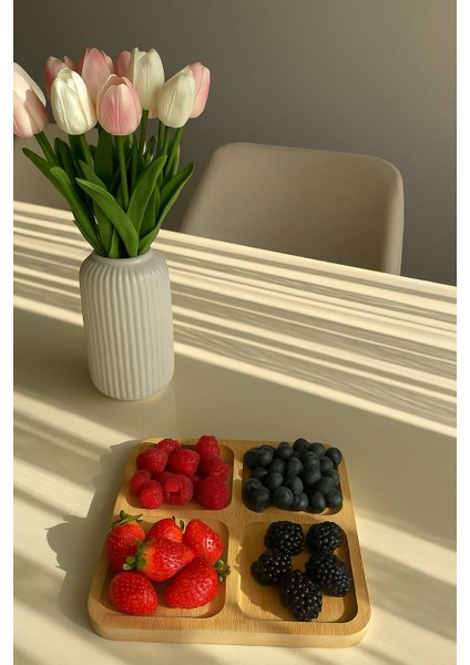Bambu Kare 4 Bölmeli Sunumluk / Kahvaltılık - Meyve Tabağı - Peynir Tabağı modelleri