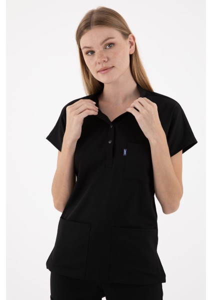 Siyah Petra Premium Likralı Doktor Hemşire Forma Takımı Scrubs Üniforma fırsatları