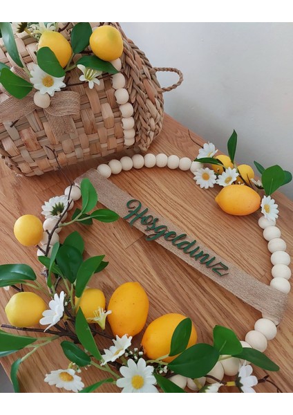 Limonlu Ahşap Boncuklu Kapı Süsü 35 Cm, Hediye, Dekor, Yapay Çiçek fiyatları