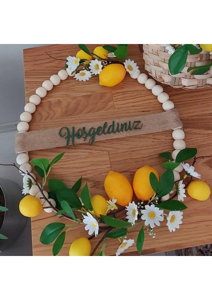 Limonlu Ahşap Boncuklu Kapı Süsü 35 Cm, Hediye, Dekor, Yapay Çiçek modelleri