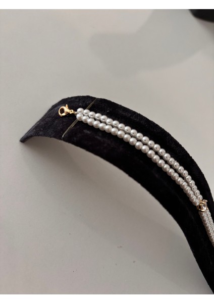 Çift Sıra Inci Görünümlü Zarif Bileklik – Altın Detaylı - çelik bileklik fiyatları