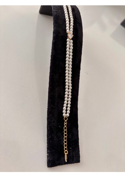 Çift Sıra Inci Görünümlü Zarif Bileklik – Altın Detaylı - çelik bileklik modelleri