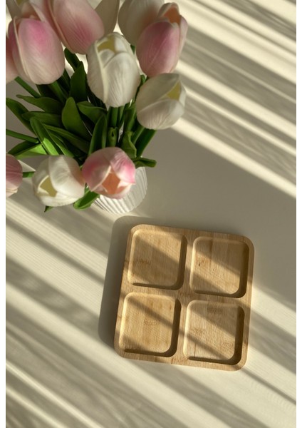 Bambu Kare 4 Bölmeli Sunumluk / Kahvaltılık - Meyve Tabağı - Peynir Tabağı fiyatları