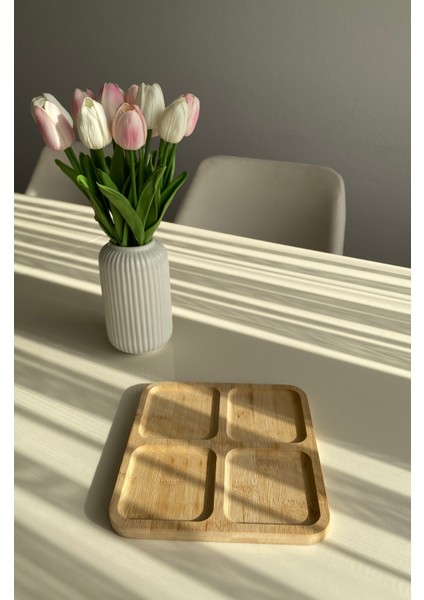 Bambu Kare 4 Bölmeli Sunumluk / Kahvaltılık - Meyve Tabağı - Peynir Tabağı fırsatları