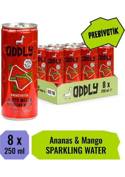 Mınty Melon Karpuz Nane Gazlı İçecek 250 ml x 8 Adet Ferahlatıcı ve Prebiyotik