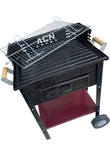 Acn Kömürlü Mangal 35 x 50 cm Çift Izgaralı Tekerlekli modelleri