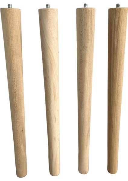 44 cm Ham Ahşap Konik Ayak 4'lü Set | Masa, Sandalye & Sehpa Ayağı | Tüm Aparatlar Dahil