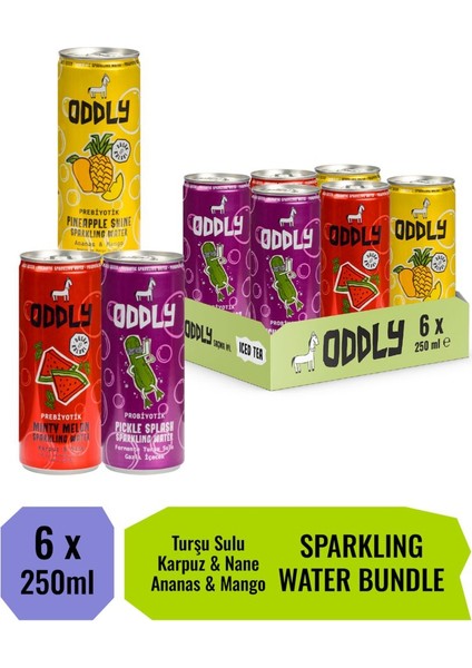 Bu Üçlü Çok Güçlü! (Turşu Suyu, Karpuz-Nane, Ananas-Mango) Gazlı İçecek Kutu 250 ml 6 Adet