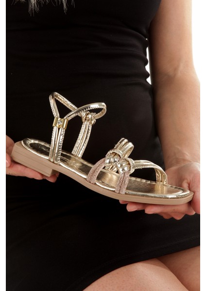 MİA026-1501 Kadın Tatil-Düğün-Eğlence-Günlük Altın Sandalet