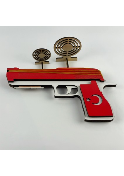 Lastik Atan Ahşap Tabanca – Eğlenceli Hedef Oyunu ve Yarışma Seti, Hedef Oyunu, Lastik Atan Ahşap Oyuncak Tabanca ve Hedef Seti – Çocuklar ve Yetişkinler Için Eğlenceli Atış Oyunu