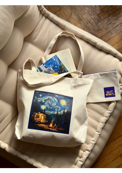 Dikey I %100 Ham Gabardin Kumaş Çanta I Camping I 35X45CM Cüzdanlı Bez Çanta