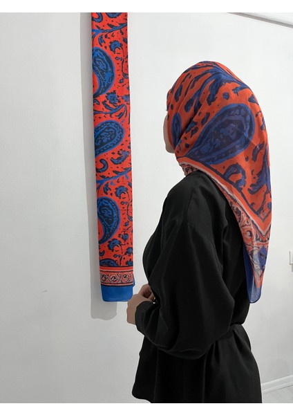 Soft Pamuk Etnik Desen Turuncu Saks Renk Eşarp modelleri