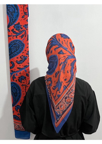 Soft Pamuk Etnik Desen Turuncu Saks Renk Eşarp fırsatları