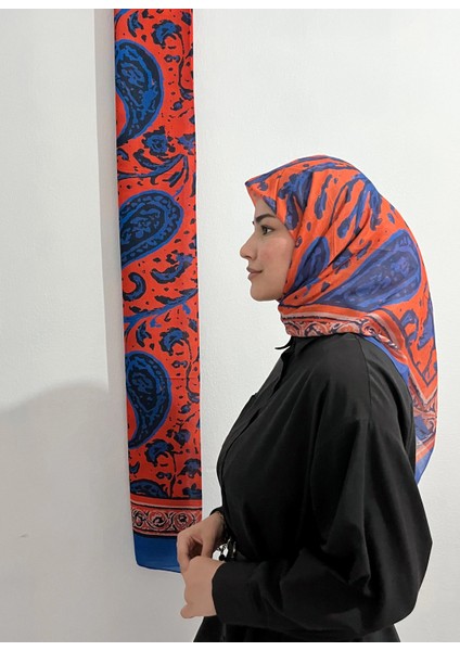 Soft Pamuk Etnik Desen Turuncu Saks Renk Eşarp indirimleri