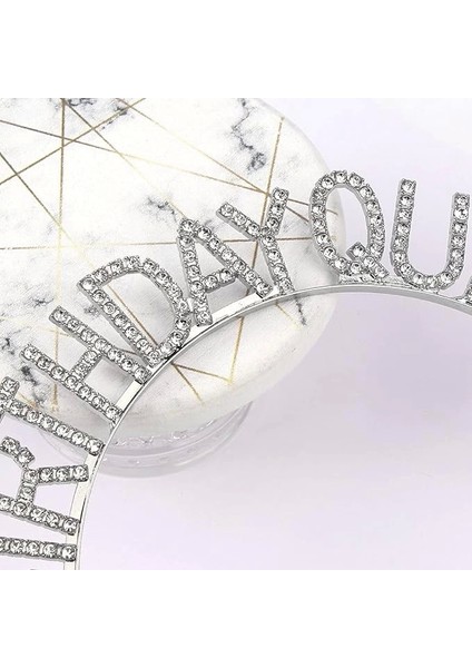 Gümüş Renk Kristal Taşlı Parlak Birthday Queen Yazılı Kraliçe Taç 16X17 cm fırsatları