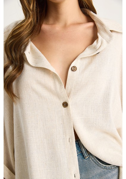 Kadın Yarasa Kol Oversıze Viskon Keten Gömlek indirimleri