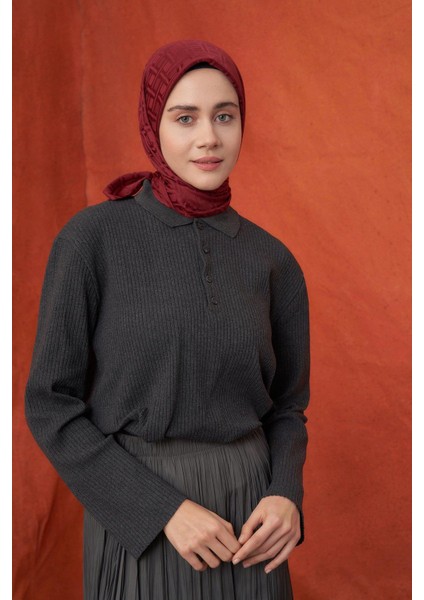 Italyan Jakar Geometrik Desen Eşarp - Bordo