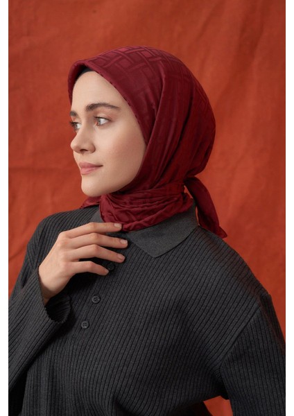 Italyan Jakar Geometrik Desen Eşarp - Bordo fiyatları