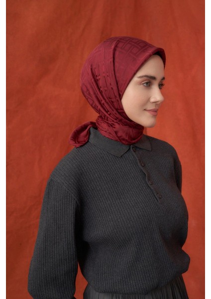 Italyan Jakar Geometrik Desen Eşarp - Bordo modelleri