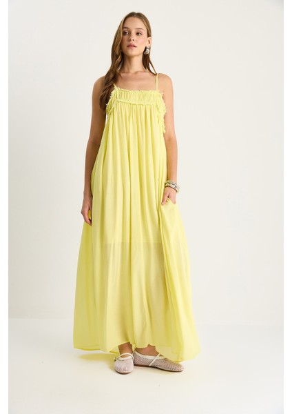 Kadın Ince Askılı Büzgülü Cep Detaylı Astarlı Ince Pamuklu Elbise modelleri