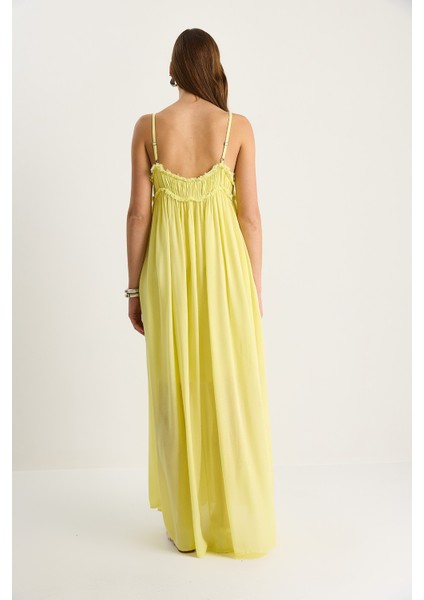 Kadın Ince Askılı Büzgülü Cep Detaylı Astarlı Ince Pamuklu Elbise