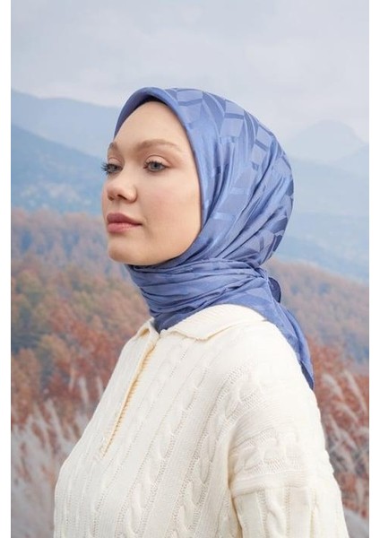 Italyan Jakar Zigzag Desen Eşarp - Indigo