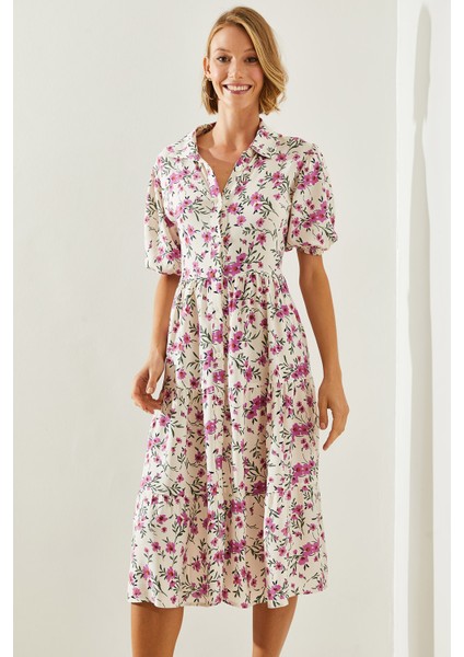 Kadın Yakalı Düğmeli Viskon Elbise fiyatları