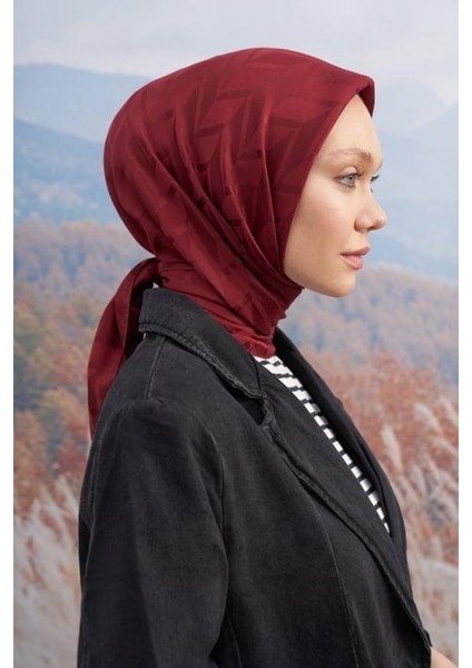 Italyan Jakar Zigzag Desen Eşarp - Bordo fiyatları