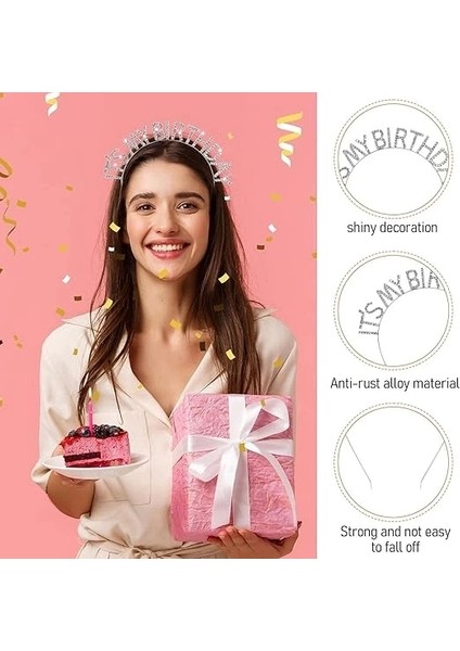 Kristal Taşlı Gümüş Renk İT39S My Birthday Yazılı Doğum Günü Parti Tacı 14X16 cm