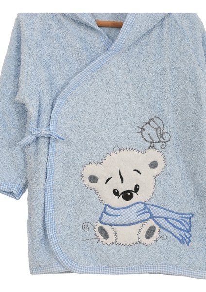 %100 Pamuk Kapüşonlu Bebek Çocuk Bornoz Havlu Mavi Mavi-3 Yaş fiyatları